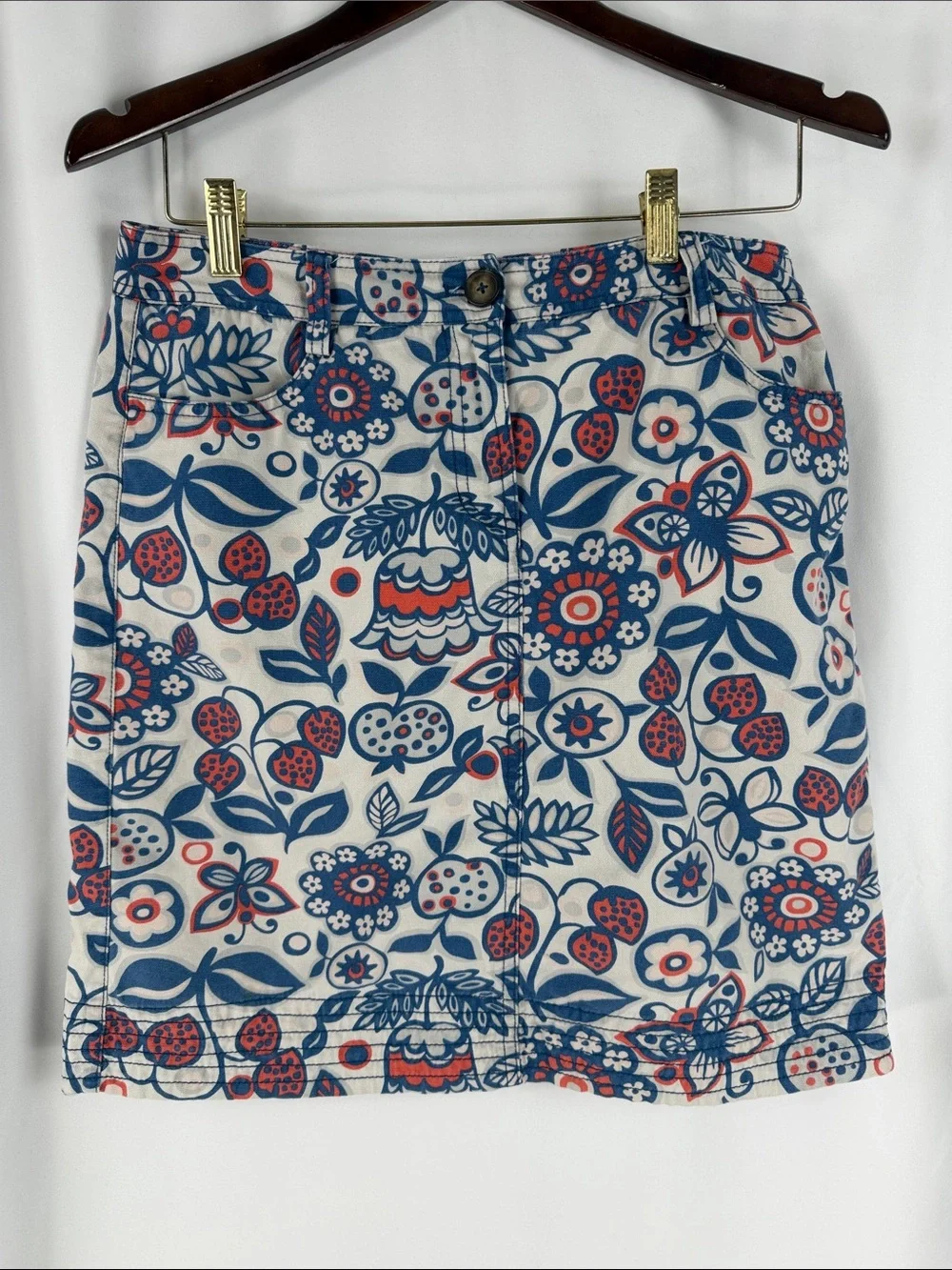 Boden Floral Print A-Line Mini Skirt Blue Coral Gray